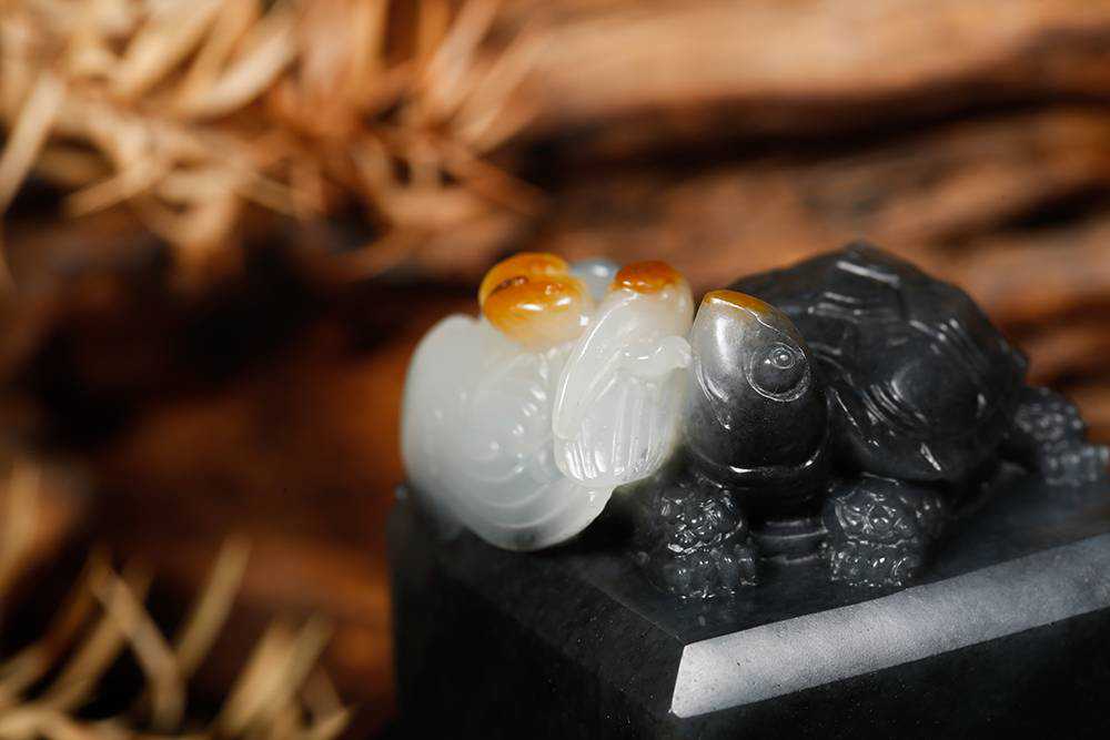 龟鹤延年，新疆和田青花籽料，增福天寿，鸿运年年