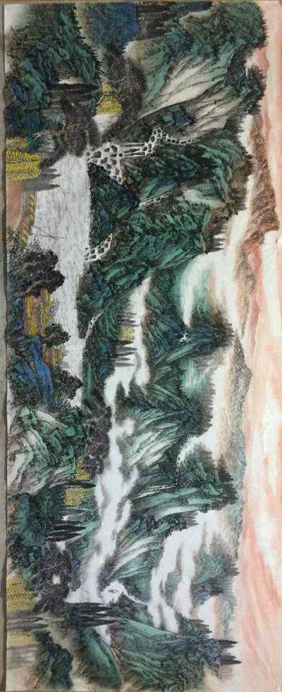 画家柳方金一组需要把手机横过来看的山水画