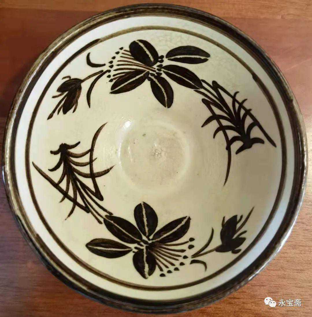 吉州窑老胎加彩海水纹盏